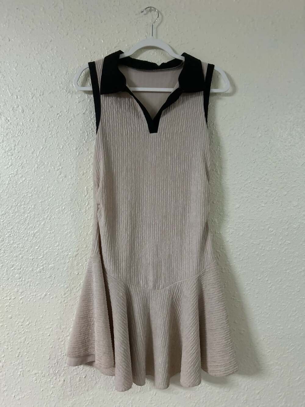 Unbranded Textured Knit Contrast Trim Polo Dress Size XL Beige Black